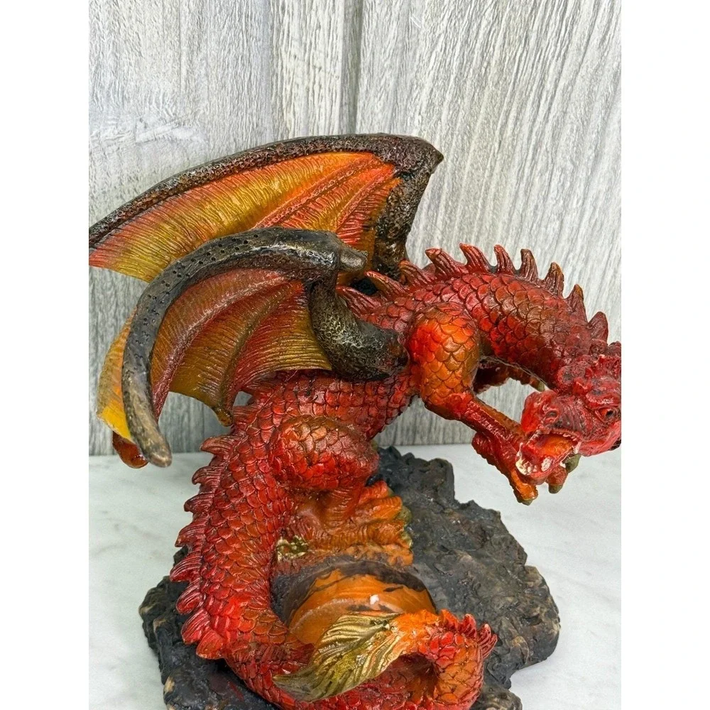Red Dragon Tea Light Candle Holder Fantasy Figurine Statue Home Decor Red Gold